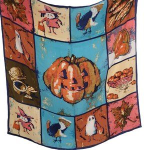 Echo Silk Scarf Square Pumpkin Fall Patchwork Print Multicolor 33"